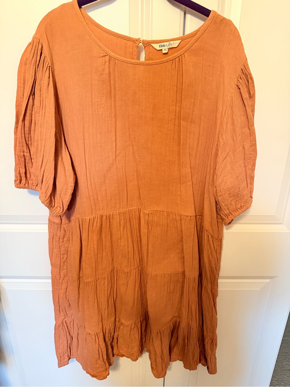 Rust Orange Tiered Gauze Midi Dress